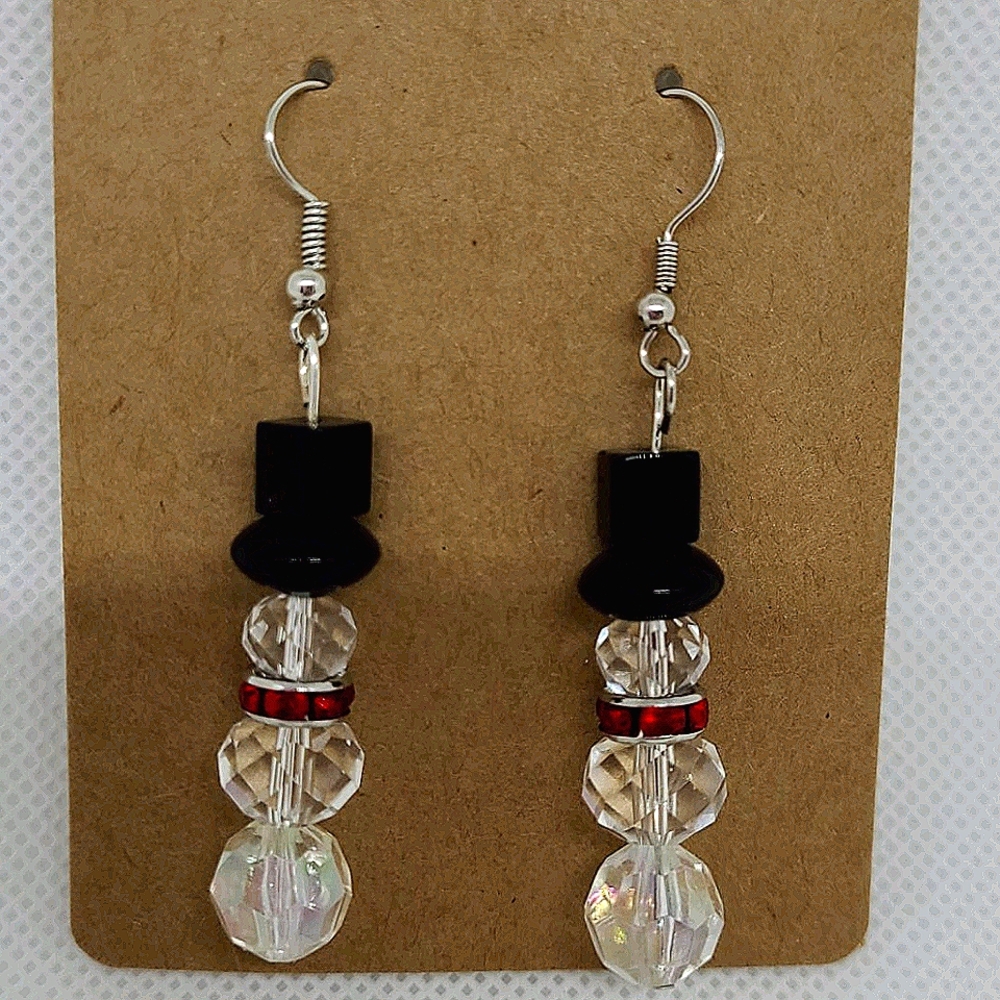 Earrings, custom made snowman glass beads